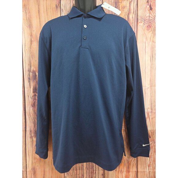 Nike Mens Golf Navy Long Sleeve Polo Shirt Medium - Picture 1 of 7